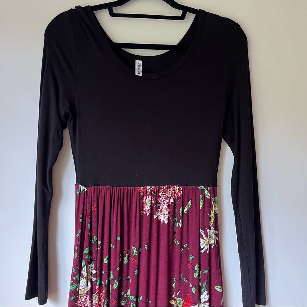 Black and Burgundy Floral Dress Long Maxi Dress
